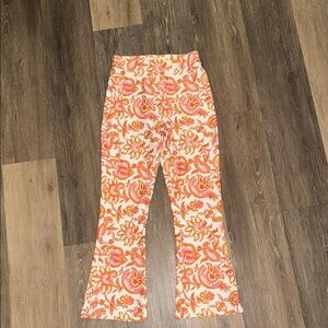 Women's Floral Print Pants - Orange and White